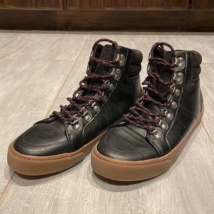 Black faux leather hiking boots. New, never worn